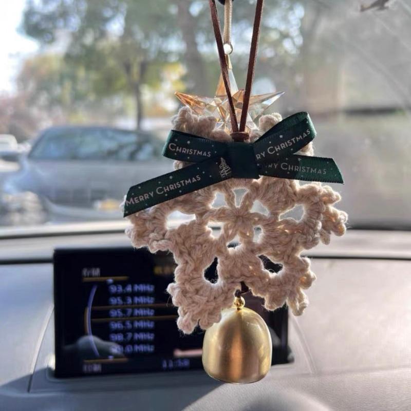 Pink Snowflake Car Hook Crochet